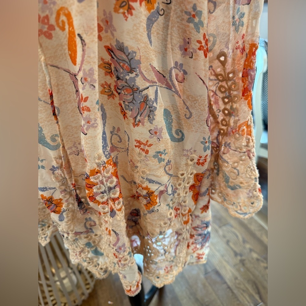 Floral Crochet-Trim Peasant Top - Pink, Orange, Blue. - Picture 5 of 10
